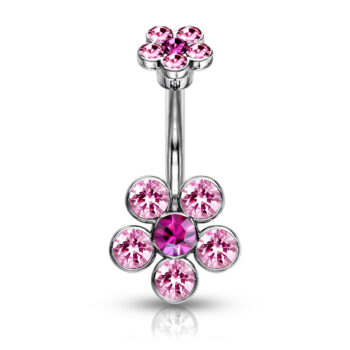Belly Bar with 6 CZ Gems Flower - Image 3