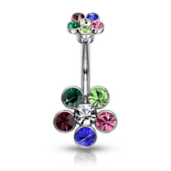 Belly Bar with 6 CZ Gems Flower - Image 2