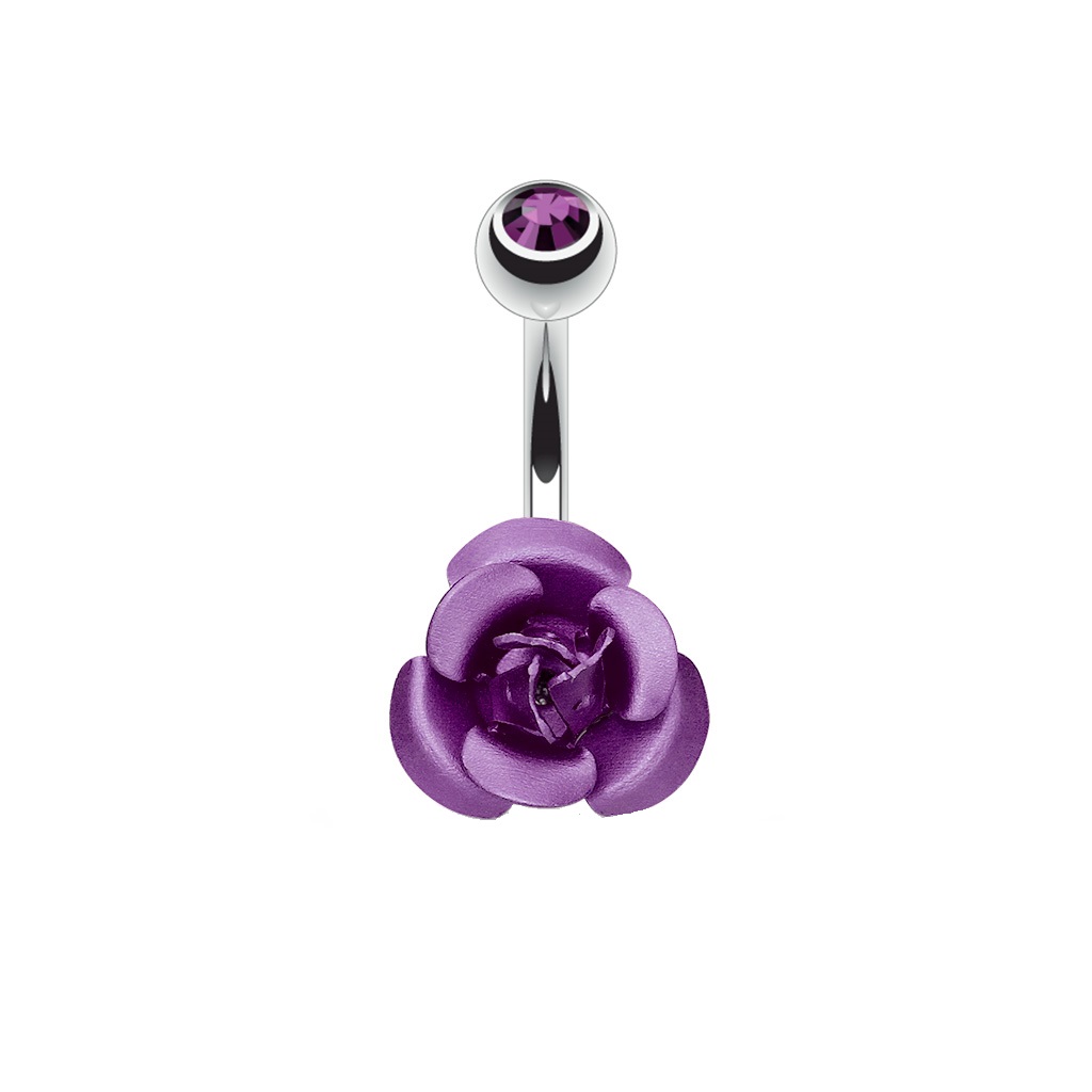 Belly Bar with Metal Rose and Gem Ball - Image 3