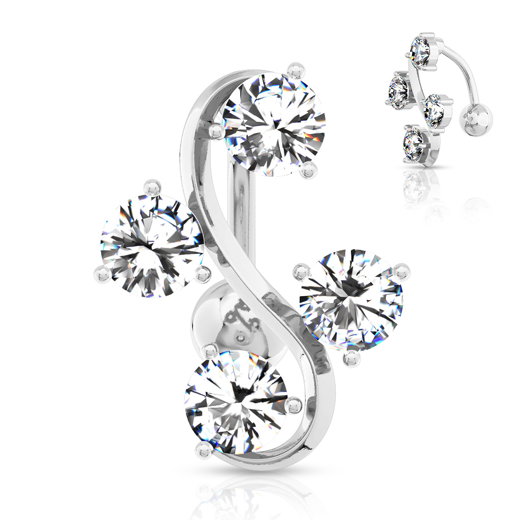 Top Down (Reverse) Belly Bar with 4-Gem Vine - Image 7