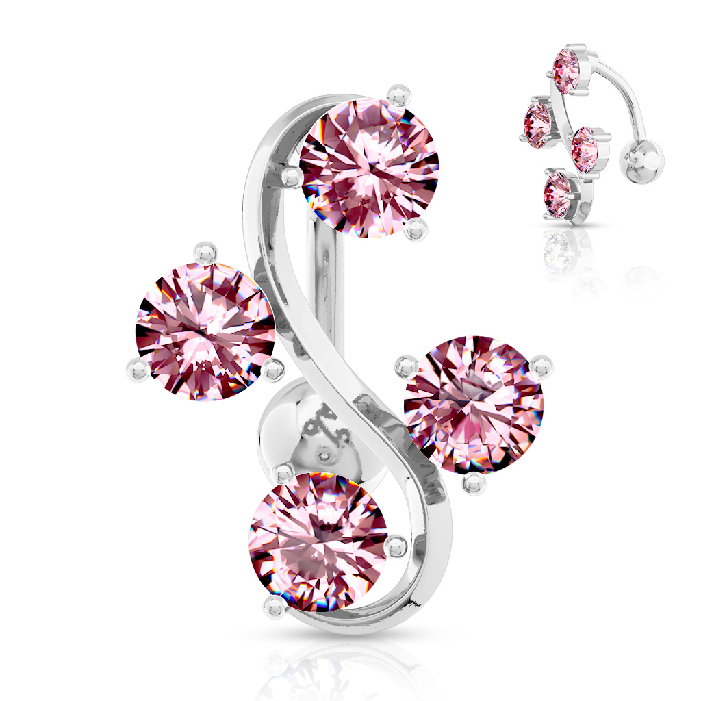 Top Down (Reverse) Belly Bar with 4-Gem Vine - Image 6