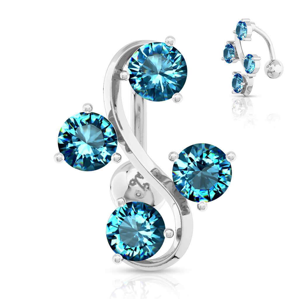 Top Down (Reverse) Belly Bar with 4-Gem Vine - Image 5