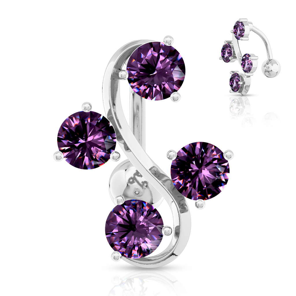 Top Down (Reverse) Belly Bar with 4-Gem Vine - Image 4