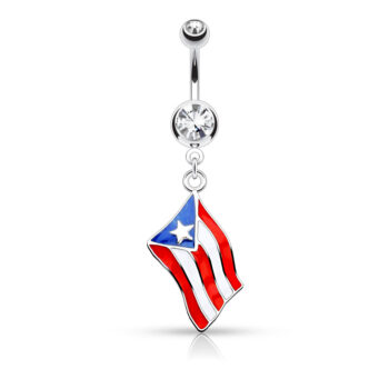 Belly Bar with a Puerto Rican Flag Dangle