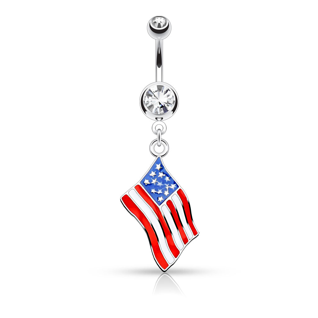 Belly Bar with a USA Flag Dangle