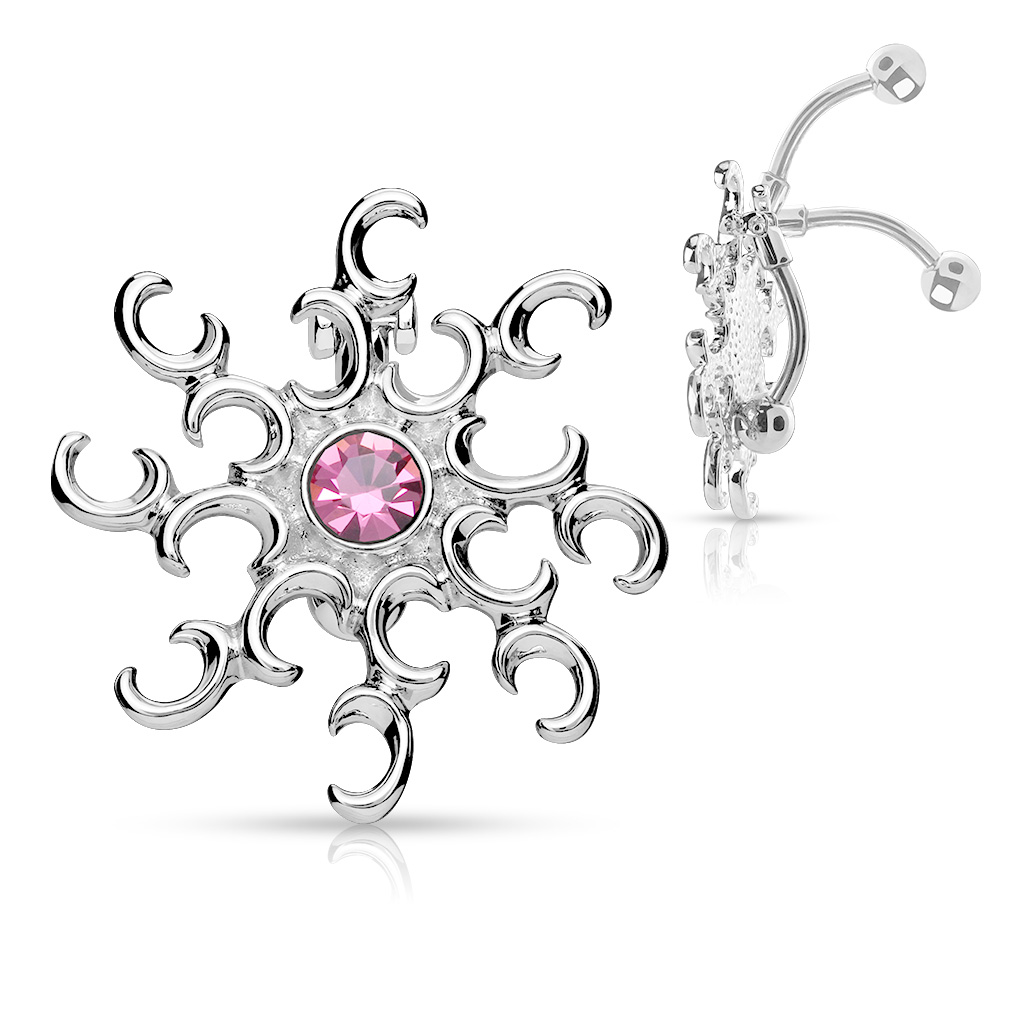 316L Surgical Steel Reverse Belly Bar with Large Suncluster and CZ Gem - Image 5