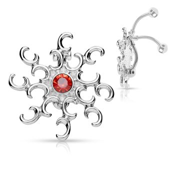 316L Surgical Steel Reverse Belly Bar with Large Suncluster and CZ Gem - Image 4
