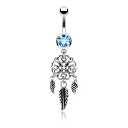 Belly Bar with a CZ Gem and a Dream Catcher Dangle