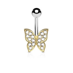 Butterfly Belly Bar with Clear Crystals