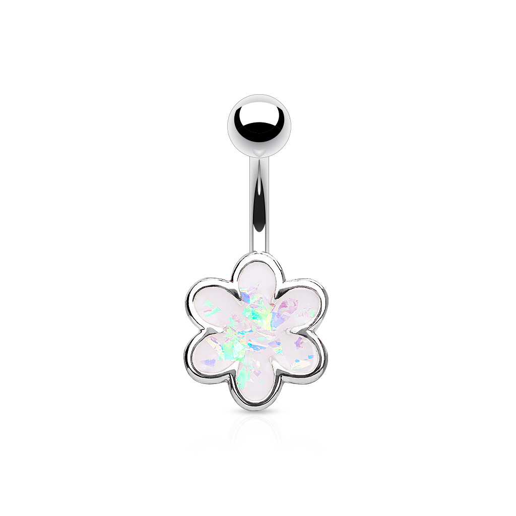 Belly Bar with Imitation Opal Glitter Filled Flower - Image 2