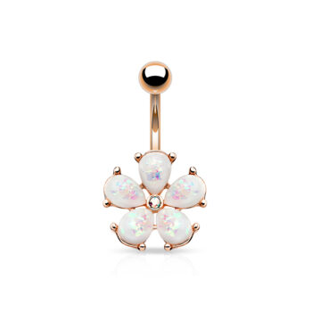 Belly Bar with Crystal Centre Flower and White Opal Glitter Petals - Image 2