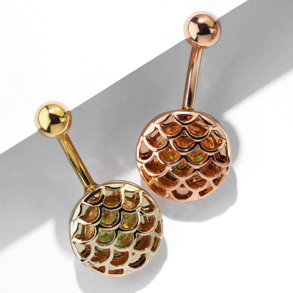 Belly Bar with Opal Glitter Fish Scales