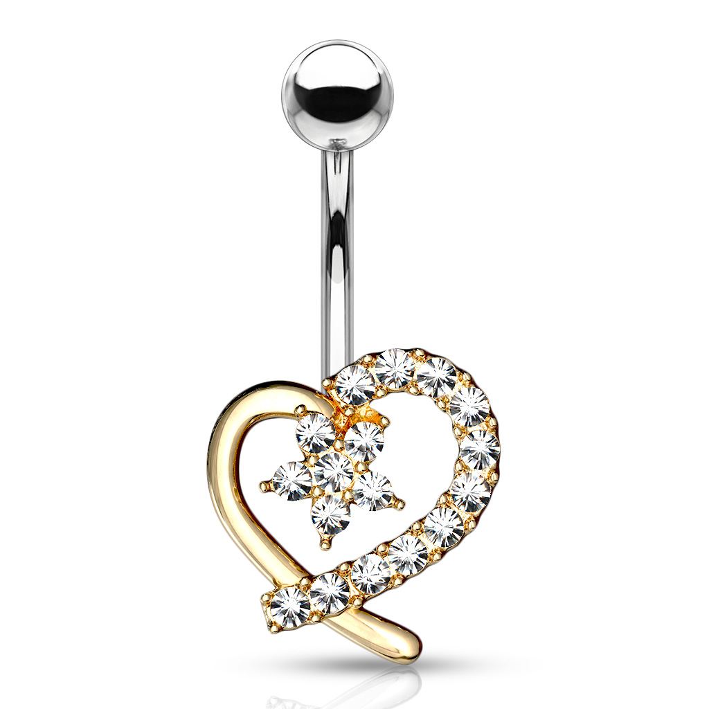 Belly Bar with CZ Paved Hollow Heart and Flower Centre - Image 5
