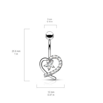 Belly Bar with CZ Paved Hollow Heart and Flower Centre - Image 3