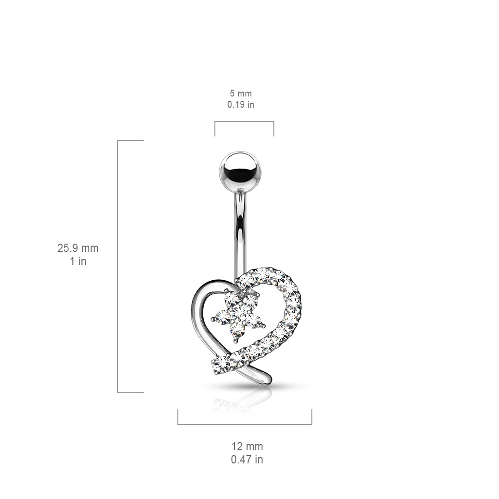 Belly Bar with CZ Paved Hollow Heart and Flower Centre - Image 3