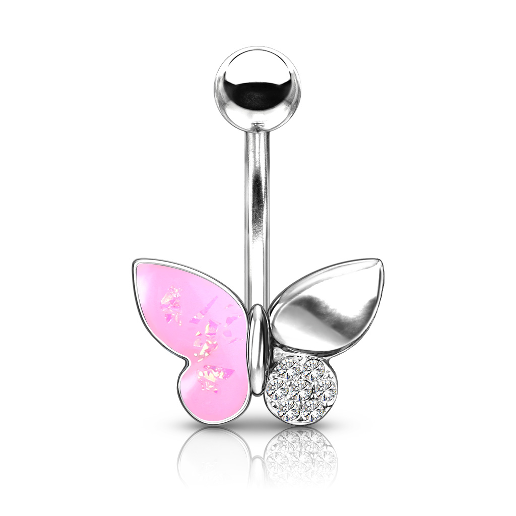 Belly Bar with Opal Glitter and Crystal Paved Wings - Image 4