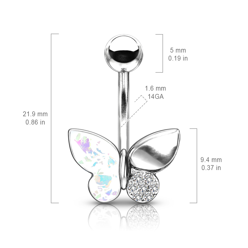 Belly Bar with Opal Glitter and Crystal Paved Wings - Image 6