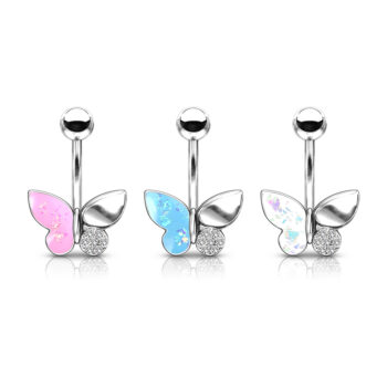 Belly Bar with Opal Glitter and Crystal Paved Wings