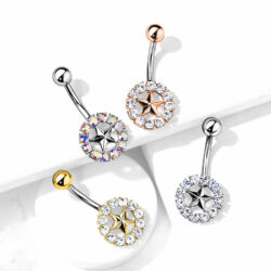 Belly Bar with a Star Surrounded by Crystal Gems