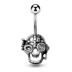 Belly Bar with Burnished Steampunk Skull