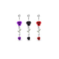 Dangle Belly Bar with Vine and Roses