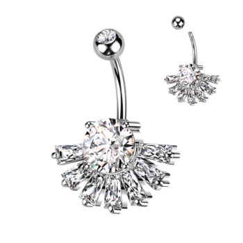 Belly Bar with a Clear CZ Fan - Image 4