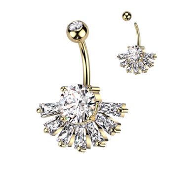 Belly Bar with a Clear CZ Fan