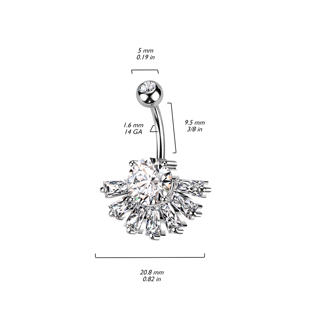 Belly Bar with a Clear CZ Fan - Image 5