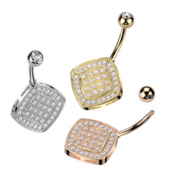 Belly Bar with Two Tier Pave Clear CZ Disc