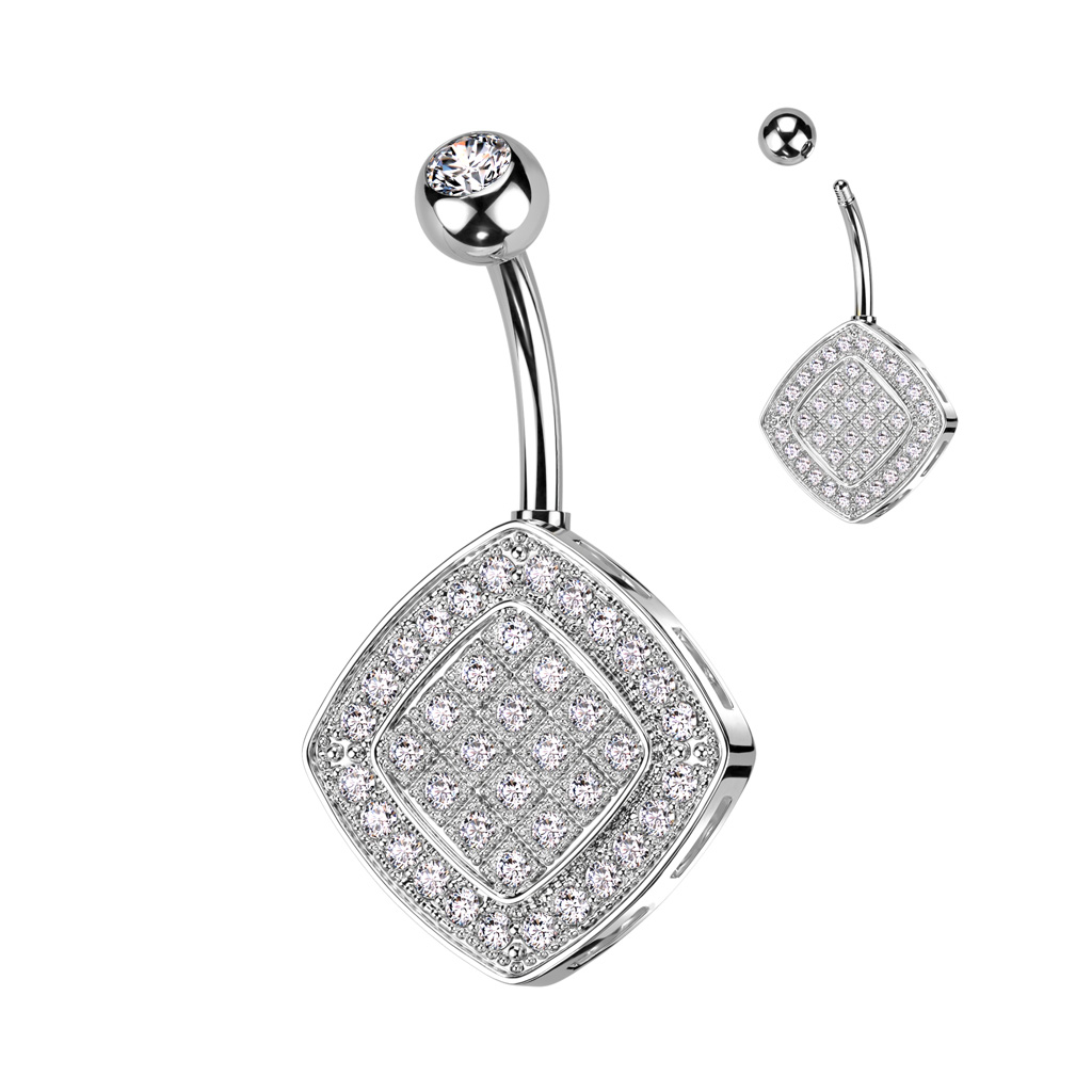 Belly Bar with Two Tier Pave Clear CZ Disc - Image 4