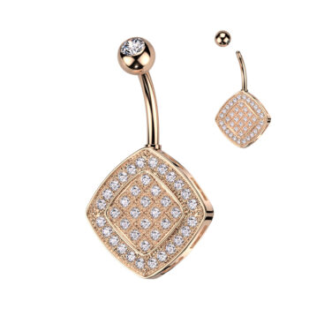 Belly Bar with Two Tier Pave Clear CZ Disc - Image 2
