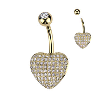 Belly Bar with 3D Heart and Pave Clear CZ Gems - Image 4
