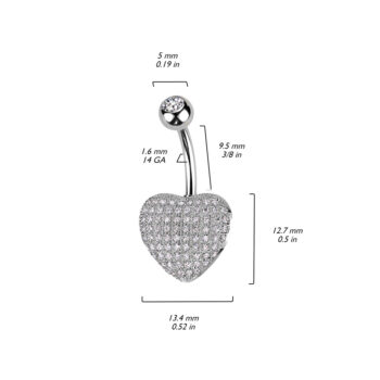 Belly Bar with 3D Heart and Pave Clear CZ Gems - Image 2