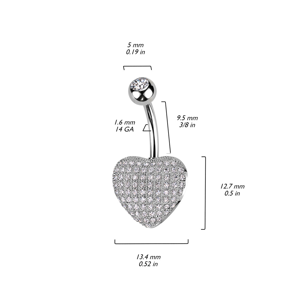 Belly Bar with 3D Heart and Pave Clear CZ Gems - Image 2