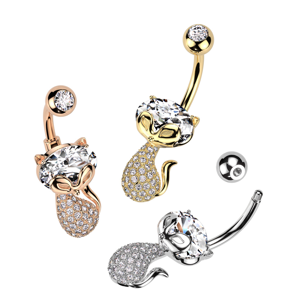 Belly Bar with a Pave Clear CZ Cat