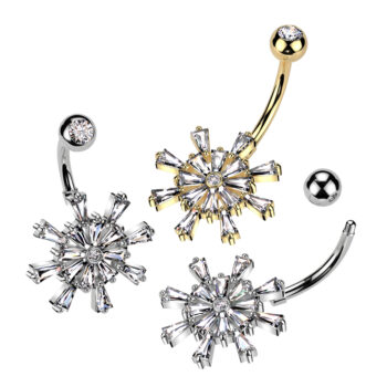 Belly Bar with Clear CZ Ship Wheel