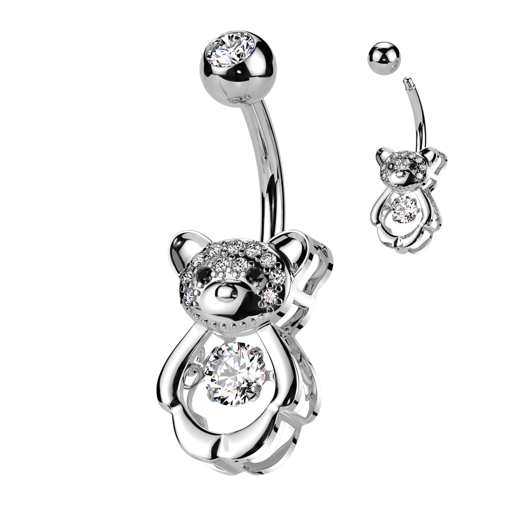 Belly Bar with Teddy Bear and Clear CZ Gems