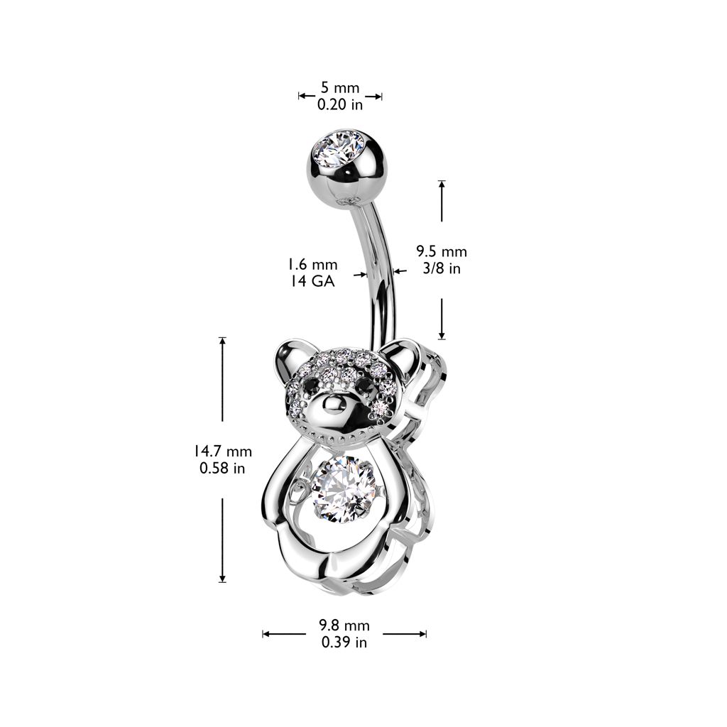 Belly Bar with Teddy Bear and Clear CZ Gems - Image 2