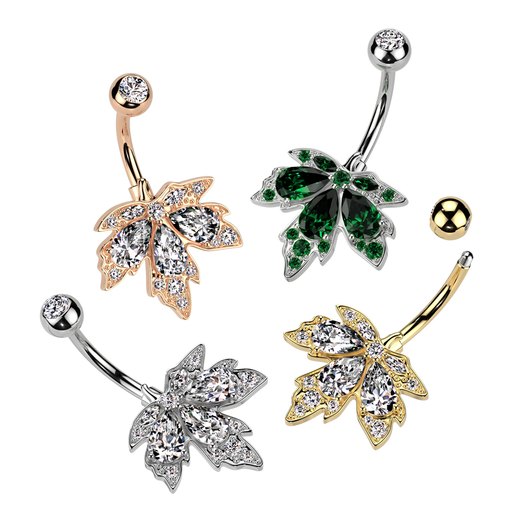 Belly Bar with CZ Maple Leaf