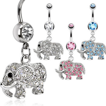 Belly Bar with CZ Elephant Dangle