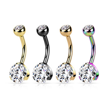 Belly Bar with 8mm Clear CZ Gem