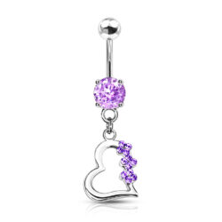 Tanzanite CZ Gem Belly Bar with Heart Dangle