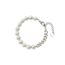 Silver Dimpled Volcanic Stone Beaded Bracelet
