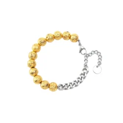 Gold Dimpled Volcanic Stone Beaded Bracelet