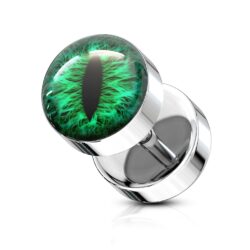 Fake Plug Earring with a Green Cat Eye