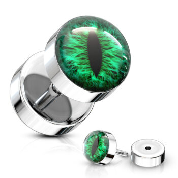 Fake Plug Earring with a Green Cat Eye - Image 2