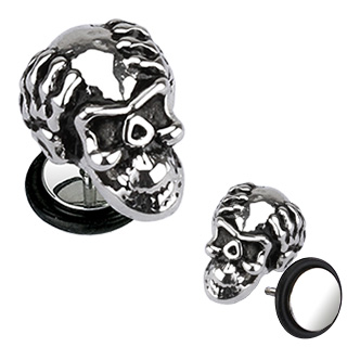 Fake Plug Earring with a Skull Head