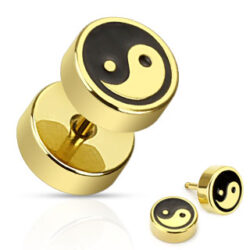 Gold Fake Plug Earring with a Ying Yang