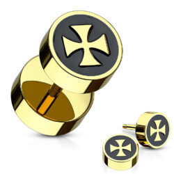 Gold Fake Plug Earring with a Fleur De Lis