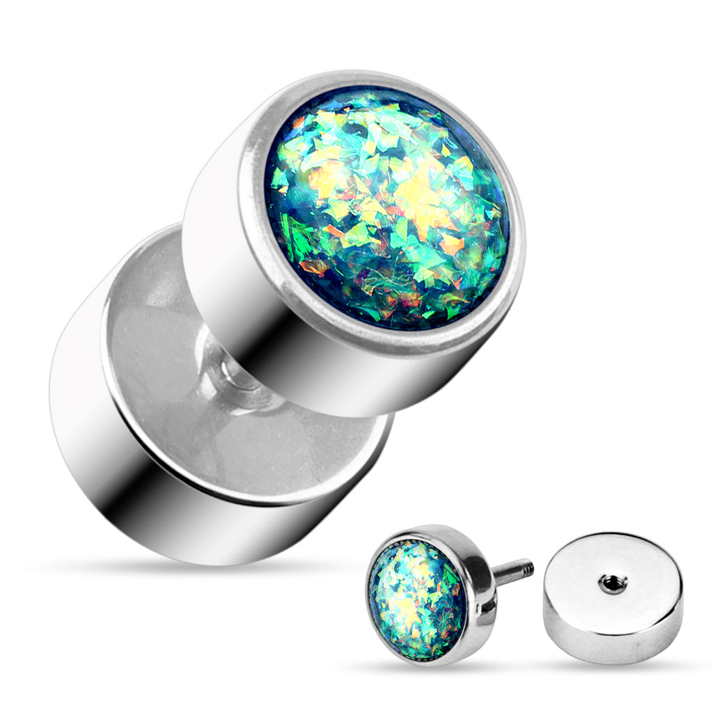 Fake Plug Earring with Opal Head - Image 3